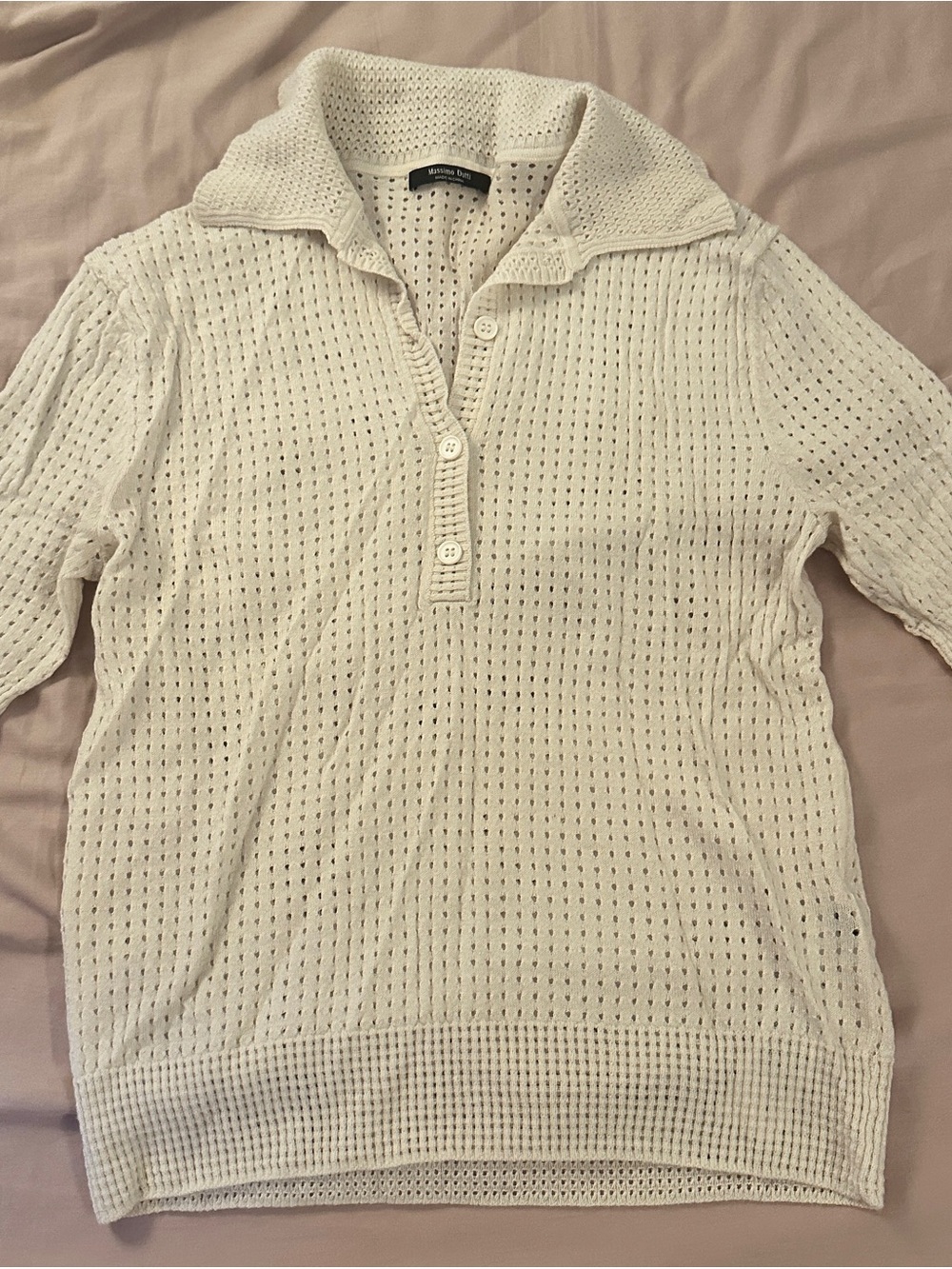 Massimo Dutti Cream Open-Weave Polo Sweater